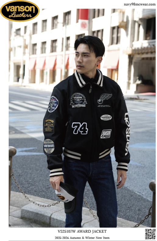 VS25107W AWARD JAKET | BLACK/IVORY | FRONT | navy98mcwear